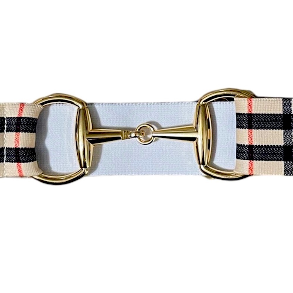 NWT Equestrian Snaffle Bit Belt Adjustable w/Stretch Tartan /Gold Buckle OSFM - Picture 4 of 9